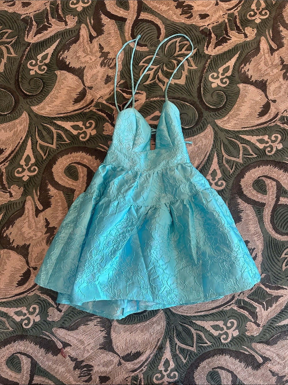 Aqua Blue Lace Dress with Spaghetti Straps